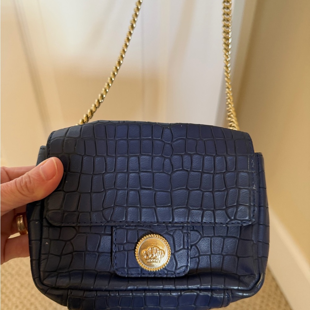 Juicy Couture Elegant Navy Croc-Embossed Gold Chain Crossbody Bag